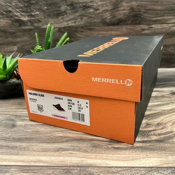 NIB Merrell Halendi Slide Wedge Sandal Full Grain Leather Brown Bracken - Picture 10 of 12